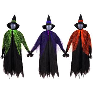 Halloween Witch Yard Stakes 4FT Decoration, Set of 3 Scary Witches with Multicolored Heads and Holding Hands Home Props Lawn Party Gift Decor Outdoor Decorative Garden Stakes (Three Witches)