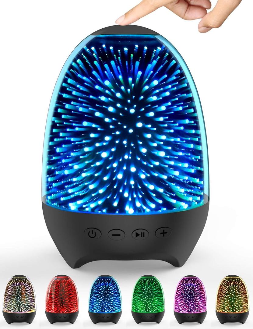 Aiscool Night Light Bluetooth Speaker, 3D Glass Music Bedside Table Lamp with 7 Colors, LED Touch Night Lamp Rechargeable Portable Lamp Gifts for Girls, Boys, Women, Men, Dad, Mom(Galaxy Black)