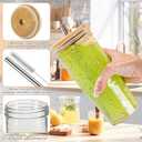 24 oz Glasses Drinking Set with Leakproof Bamboo Lids & Metal Straws, Glass Cups Set Double-Sided Fruit Print, Wide Mouth Kitchen Glasses Tumblers for Iced Coffee, Juice and Smoothie - 4 Pack