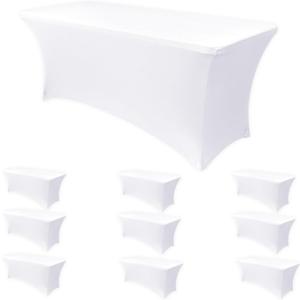 Obstal 10-Pack Stretchy Spandex Tablecloth for 6 Foot Rectangular Table - Universal Fitted Table Covers, Ideal for Weddings, Banquets & Events (White, 72" L x 30" W x 30" H)