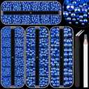 4 Boxes Flat Back AB Pearls Kit 6 Flatback Royal BlueAB Half Round Pearls 3-10mm with Pickup Pencil and Tweezer for Home DIY and Professional Nail Art, Face Makeup and Craft