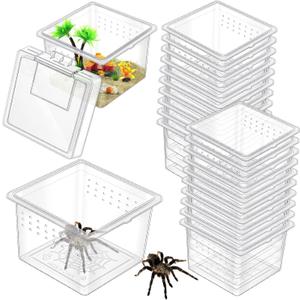 20 Pcs Insect Spider Terrariums Breeding Box Small Reptile Hatching Container Transparent Cricket Keeper Breeder Box Feeding Spider Cage with Lid for Scorpion Gecko Tortoise Centipede Tarantula
