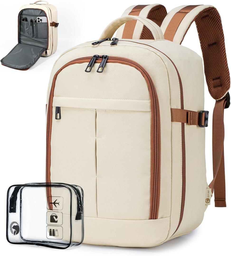 Small Travel Backpack 20L,United Airlines Personal Item Bag 17x10x9 inch,Flight Approved Underseat Ryanair 40x20x25 CM Carry on Luggage Bag,Mochila de Viaje,Cabin Size Backpack (Beige)