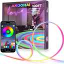 ANDOHAI 100FT LED Neon Rope Lights, Flexible Led Rope Lights Control with App/Remote, IP67 Outdoor RGB Color Changing Led Neon Lights Waterproof, Music Sync Led Strip Neon Lights for Bedroom Decor