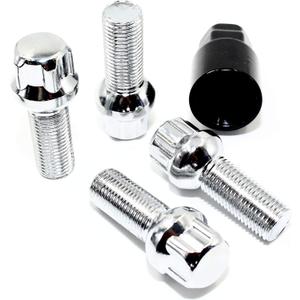 Set of 4 Veritek 14x1.5mm 2.10 Inch 28mm Shank Length 19mm 21mm Key Hex R12 OE Chrome Ball Seat Wheel Bolt Locks for Mercedes Audi VW Volkswagen Factory Wheels