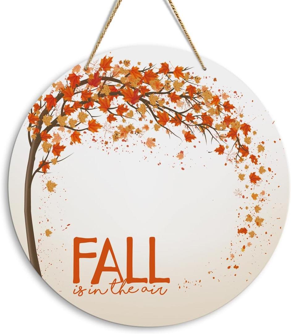 Fall Wooden Hanging Sign Maple Tree Autumn Thanksgiving Wall Door Decor Fall Decorations for Home Office Classroom Party Living Room Porch Indoor Outdoor (Air)