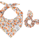 E-Clover Dog Bandanas & Matching Scrunchie Set Flower Dog Scarf Bibs Girl Pet Bandana with Bow Tie for Medium Large Dogs Owner Mom Fall