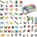 Gejoy 75 Pieces Fake Bugs Assorted Play Plastic Toy Bugs Mini Realistic Insects Figures Randomly Creepy Crawlers with Storage Box for Insect Themed Halloween Party (Cool Style)
