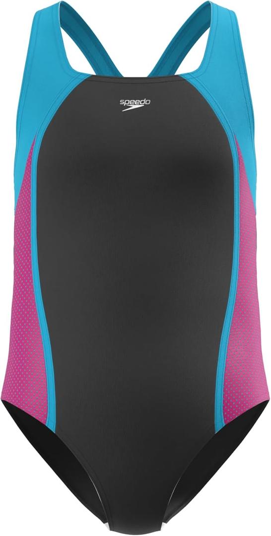 Speedo Girl's Swimsuit One Piece Closed Racerback (Black) 12