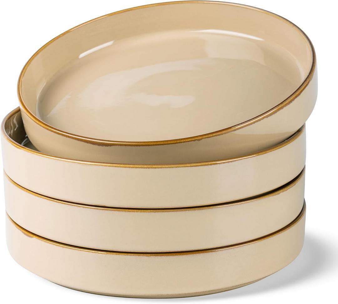 GBhome 9'' Large Ceramic Pasta Bowls, 32oz Stoneware Pasta Serving Bowls Set of 4 for Kitchen, Wide Bowls for Fruit,Pasta,Salad,Oatmeal,Meal, Microwave Safe, Reactive Glaze-Warm Sand