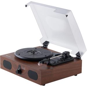 Amazon Basics Desktop Vinyl Record Player Turntable with Bluetooth Playback, Built-in Speakers, 3-Speed, Wireless Playback, Black