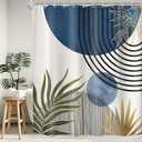 KOMLLEX Mid Century Blue Green Boho Shower Curtain for Bathroom Decor 72Wx78H Inches Abstract Modern Minimalist Sun Arch Plant Botanical Neutral Fabric Waterproof Polyester 12 Pack Hooks Pack Hooks