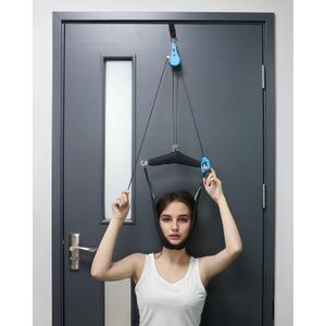 Cervical Neck Traction Device Hammock Over The Door Traction for Neck Relief Tool,Home Use Neck Sling for Spine Decompression with Casters&Safety Devices Upgraded Version (One Size)