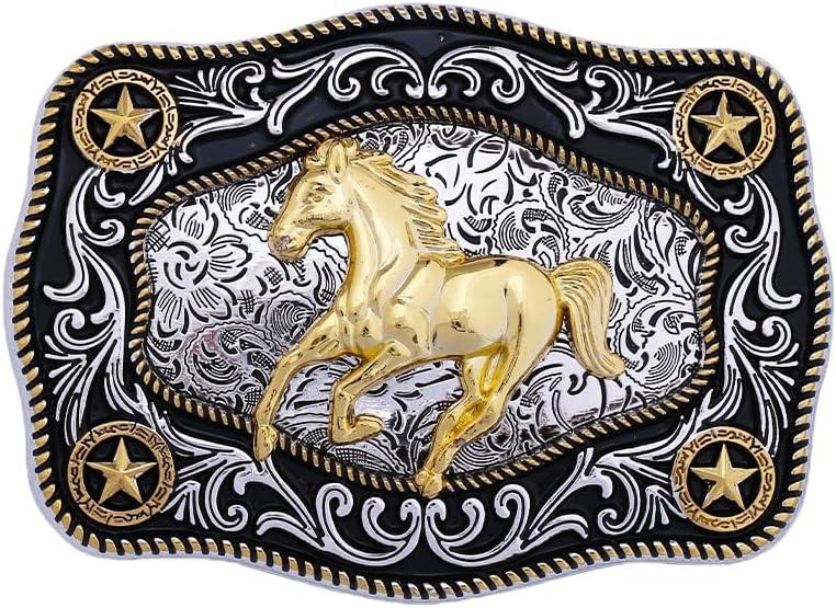 Western Cowboy Belt Buckle with Animal Pattern for Men & Women (Gold)