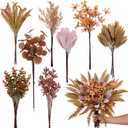 Artificial Greenery Stems Box Set for Fall Decor (Pack of 70pcs) with 8 Kinds of Faux Plants and Fake Flowers for Autumn DIY Wedding Bouquet Table Centerpieces and Floral Arrangement (Brown & Orange)