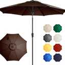 Ayge 9FT Large Outdoor Patio Umbrella Market Table Umbrella-UV Resistant, Easy Push Button Tilt and Crank, 8 Sturdy Fiberglass Ribs Heavy-Duty Pool Umbrella for Deck,Backyard, Garden, Brown