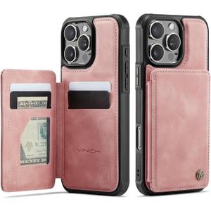 Vinich for iPhone 16 Pro Max Wallet Case with Card Holder, RFID Blocking Credit Slots Kickstand Shockproof Phone Cover Fit for iPhone 16 Pro Max 6.9" Rose Pink