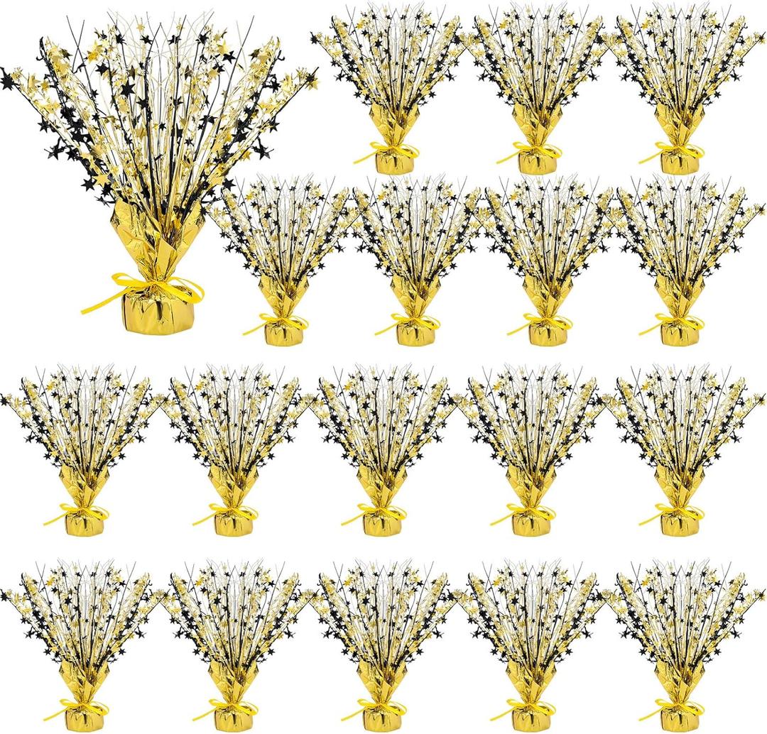 Crowye 18 Pcs Foil Spray Centerpiece Table Decoration Party Star Burst Metallic Graduation Table Centerpieces for Spring Party Birthday Season Wedding Holiday(Black Gold)