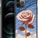 DJSOK Case for iPhone 12 Mini,Luxury Pattern Design Shockproof Rugged Cover,Cases for Man Woman-American Flag Natural Pink Rose