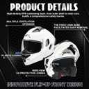 Full Face Motorcycle Helmet DOT Approved Modular - Interchangeable Lens, Breathable ABS Motocross Helmet with Detachable Washable Liner for Youth & Adults (White, XXL)