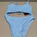 Meyeeka Womens Scoop Neck Cut Out Front Lace Up Back High Cut Monokini One Piece Swimsuit, XL