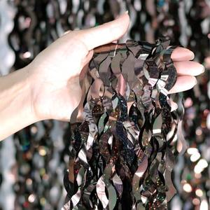 2Pcs Brown Metallic Wavy Tinsel Curtains - 3.3x6.6 ft Foil Curtain Backdrop for Birthday Party, Halloween Decor