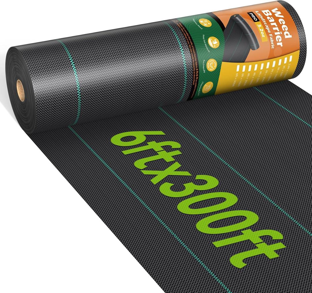 Iropro 6ftx300ft Landscape Fabric 3.2oz Weed Barrier Fabric, Woven Weed Barrier Fabric Heavy Duty, Weed Control Cloth Geotextile for Underlayment, Gardening, Commercial Driveway Weed Block Cover Mat