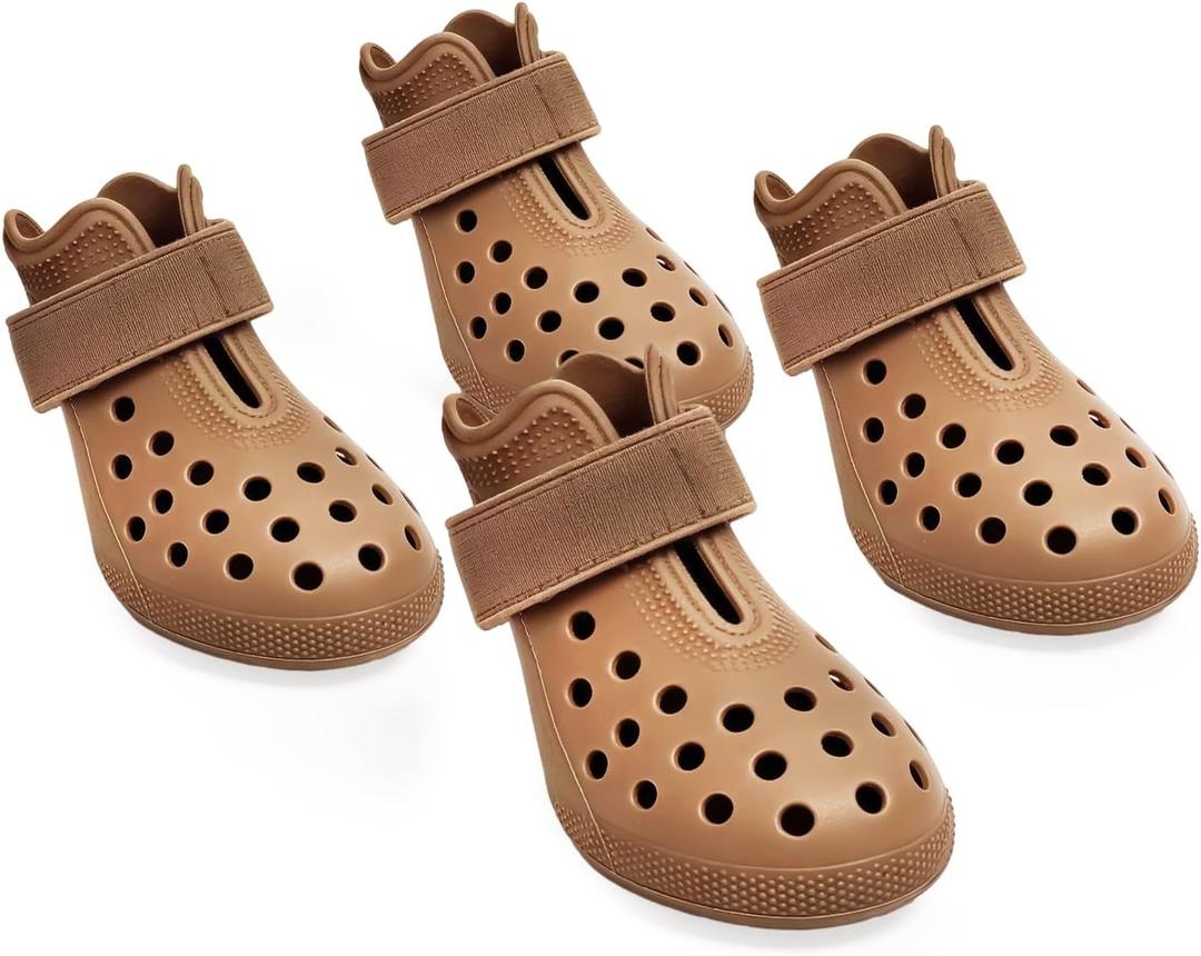 Dog Shoes for Hot Pavement - Comfortable Paw Protection for Medium & Large Dogs, Adjustable Strap & Non-Slip, Easy-Clean, Outdoor Sports Boots, Dog Booties for Summer Rain (Brown, L)