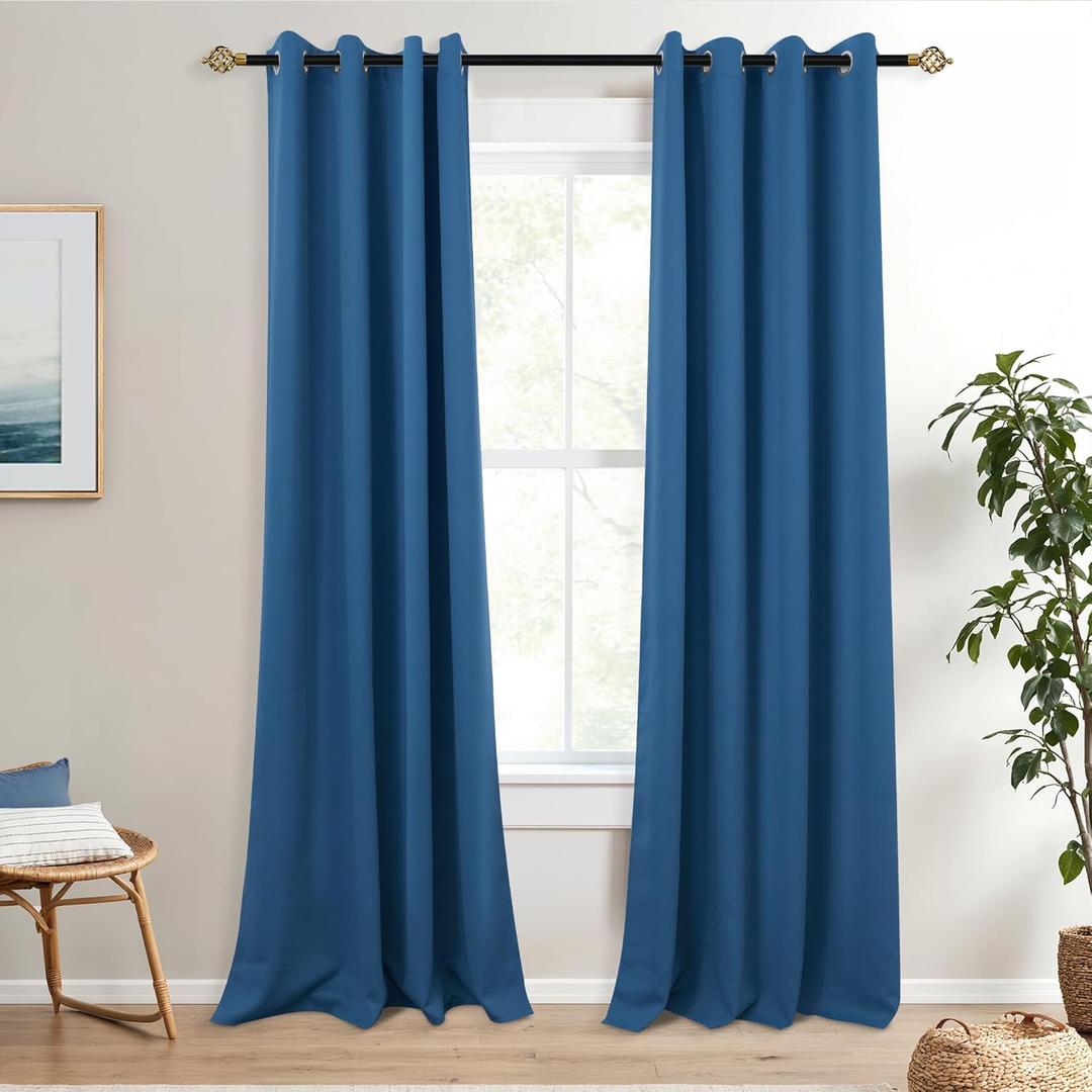Mrs.Naturall Denim Blue Curtains 84 Inch Length for Living Room,Grommet Boho Vintage Farmhouse Country Thermal Insulated Blackout Curtains 84 Inches Long for Bedroom 2 Panels Set, Dark Blue