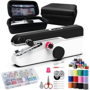 SwiftStitch Pro 3 Handheld Sewing Machine, 2-Speed Portable Mini Sewing Kit with Storage Case, Dual Power Mode, sewing machine for beginners, Easy Beginner Mending (WHITE-BLACK)