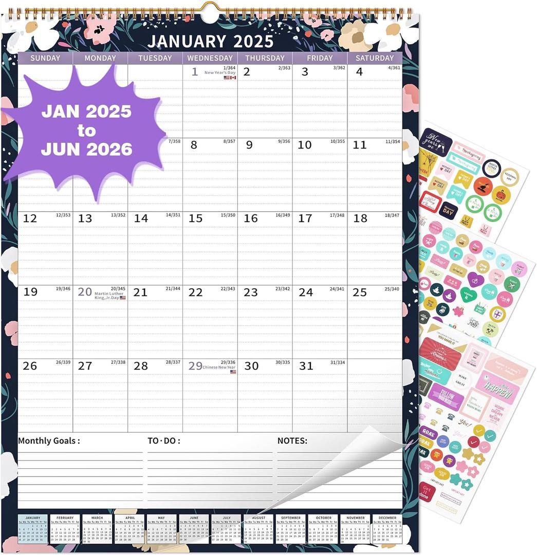 2025 Calendar, Wall Calendar 2025-2026 (17"x22") with Lines, Monthly Calendar from Jan 2025 to Jun 2026, Vertical Large Monthly Family Calendar 2025 for Wall, Calendario 2025 (New Big Rainbow)