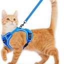 Cat Harness and Leash for Walking Escape Proof Soft Adjustable Cat Leash Breathable Comfortable Vest Easy to Wear Kitten Harness for Outdoor Travel (Blue, S (7-12lb))
