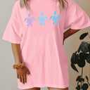 QAUN Sea Turtle Shirts Women: Oversized Hawaiian Shirt Beach Graphic T-Shirt Turtle Graphic Tee Casual Vacation Tops(Pink1, Medium) (M)