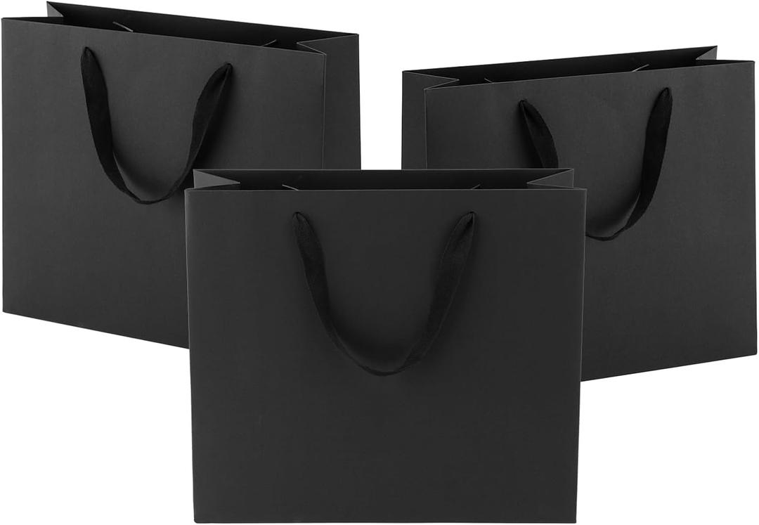 Ronvir 25Pcs Gift Bags Large 12.5x11x4.5 Inches Paper Bags With Handles Recycled Black Bag For Business, Shopping, Party Favors, Birthday, Retail, Wedding, Boutique, Halloween, Christmas