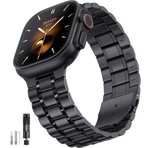 Bestig Compatible with Apple Watch Bands for Men Women 49mm 46mm 45mm 44mm 42mm 41mm 40mm 38mm, Stainless Steel Metal Business Wristband Strap for iWatch Ultra Series 10 9 8 7 6 SE 5 4 3 2 1(Black) (Matte Black/Polished Black)