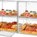 4 Pcs Bread Boxes for Kitchen Countertop, Large Bread Storage Container, Pastry Display Case Stackable Bread Keeper for Bread, Bagel, Muffins