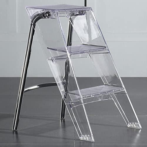 SHYM Transparent Acrylic 3-Step Ladder Step Stool, 150kg Capacity, Folding, Electroplated Silver Iron Frame, L44xW52xH63cm