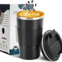 YINBAOGE Insulated Travel Coffee Mug, Spill & Leak Proof, Portable To Go Camping Stainless Steel Coffee Tumbler, Reusable Thermal Coffee Cup with Lid for Hot & Cold Drinks (Black, 17 OZ)