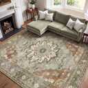 Washable Area Rug 9x12, Vintage Floral Carpet