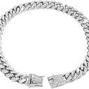 Tallew Silver Dog Chain Diamond Collar Walking Metal Chain Necklace with Secure Buckle Pet Cuban Style Collar Jewelry Accessories for Small Medium Large Dog Cats (8 inch)