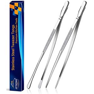 JETKONG 2 Pcs 12-Inch Kitchen Tweezers Fine Tweezer Tongs, Extra-Long Stainless Steel Cooking Tweezers (Silver)