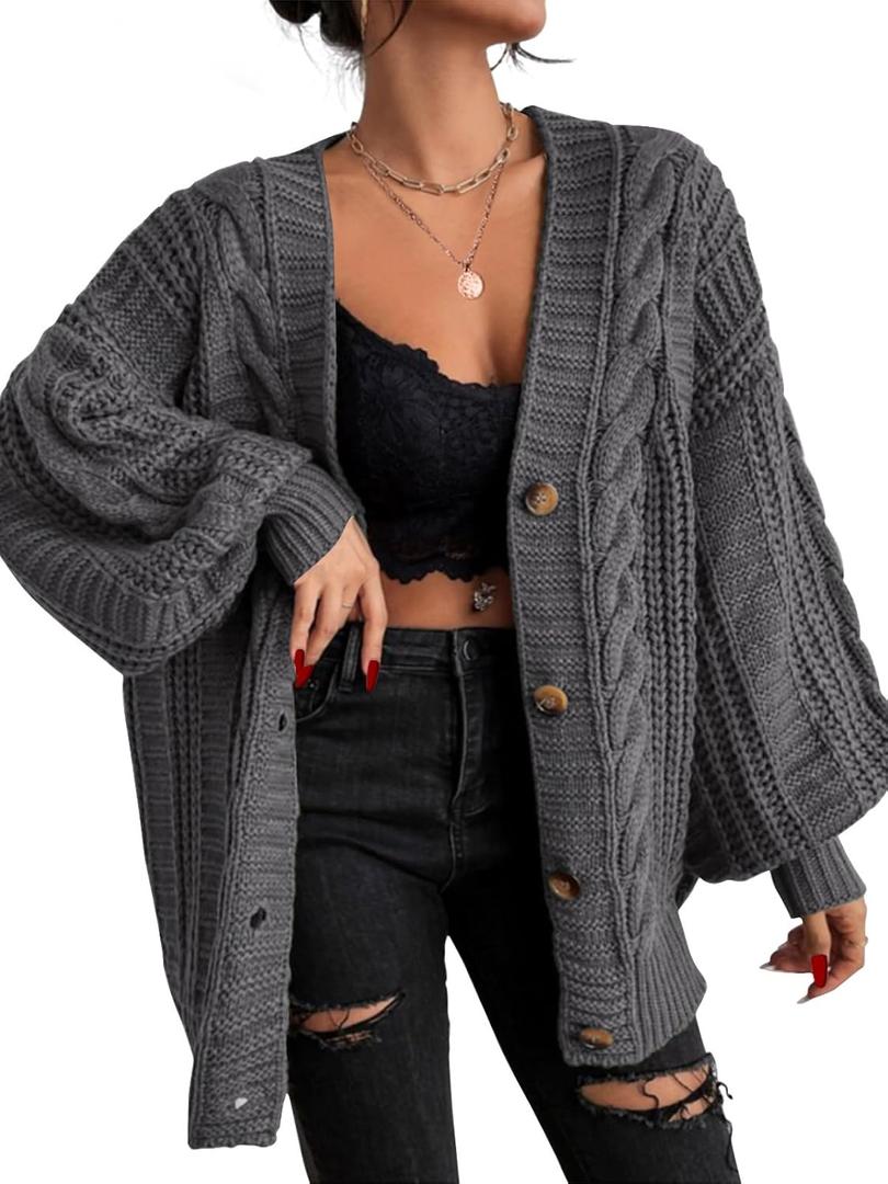 EXLURA Womens 2025 Oversized Cardigan Sweaters Fall Winter Lightweight Soft Knit Cardigan Open Front Button Outwear Coats (Medium, Grey)