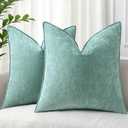 decorUhome Summer Couch Euro Sham Throw Pillow Covers 22x22 Set of 2, Decorative Soft Velvet Modern Cozy Chenille Pillow Cases with Elegant Design for Sofa Bed Living Room Home Decor, Aqua Haze