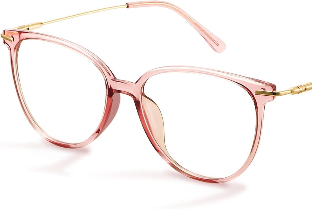 Gaoye Blue Light Blocking Glasses - Trending Round TR90 Frames, Metal Arms, UV400 Protection - Matching Soft Case (1-pink Frame/Transparent Lens)