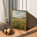 Wildflower Meadow Wall Art, Cottagecore Floral Pictures Wall Decor, Spring Green Botanical Prints, Rustic Country Flower Painting, Neutral Farmhouse Artwork for Gallery Living Room Framed 12x16 Inch