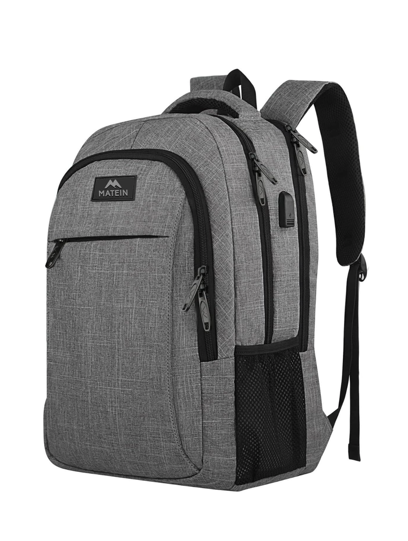 MATEIN Travel Laptop Backpack, Business Anti Theft Slim Sturdy Laptops Backpack with USB Charging Port, Water Resistant College School Computer Bag Gift for Men & Women Fits 15.6 Inch Notebook, Grey