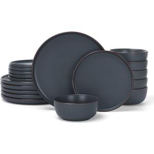 Famiware Mercury Plates and Bowls Sets, 18 Pieces Stoneware Dinnerware Sets, Dishes Set for 6, Microwave and Dishwasher Safe, Charcoal