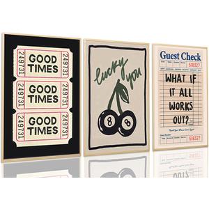Dytila What If It All Works Out Quote Wall Art Set of 3, Retro Good Times Trendy Pictures Wall Decor Lucky You Vintage Room Aesthetic Posters, Prints for Bar Cart Apartment Decor Unframed 12x16 in (16L" x 12W")