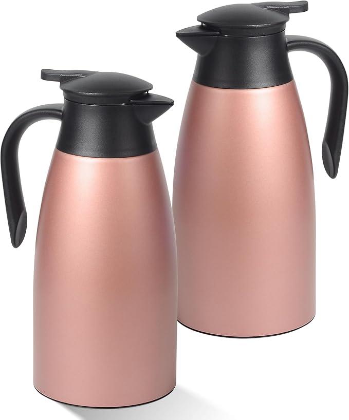 70 OZ Updated Thermal Coffee Carafe for keeping hot, 2 PCS Carafe for hot liquid, Insulated Stainless Steel Vacuum Thermal Pot for Coffee, Hot Water,Keep Hot 12 Hours (Pink+Pink)
