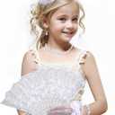Tea Party Fascinator Set - Girls 1920s Costume Party, White High Tea Pary Church Top Hat with Pearl Necklace Earring Hand Fan and Lace Gloves Set